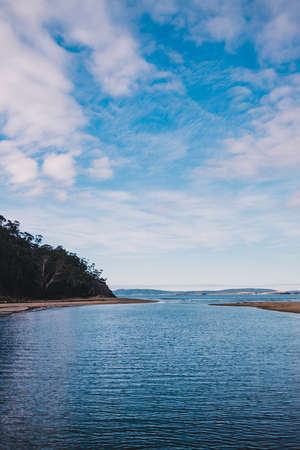 beautiful Tasmanian coasal landscape on a crisp winter day in South Hobart in Australiaの写真素材