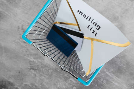email marketing and promoting online sales concept, Mailing List email envelope icon with payment...