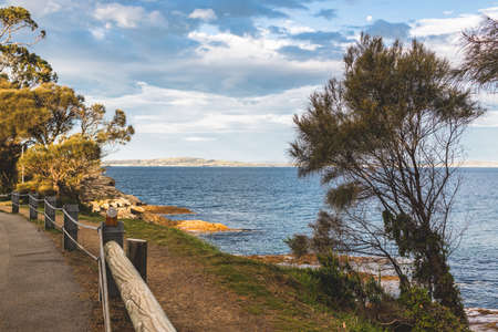 Blackmans Bay beach on a sunny winter day in South Hobart in Tasmania, Australiaの写真素材