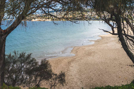HOBART, TASMANIA - August 1stt, 2020: Blackmans Bay beach on a sunny winter day with few people at the beach, the area is an affluent suburb in South Hobartのeditorial素材