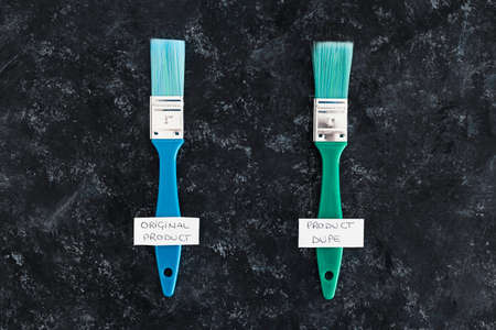 concept of imitations and unfair competition, half price vs full price tags with Original vs Dupe...