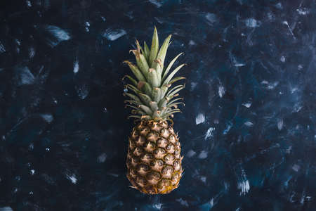simple food ingredients concept, close-up of pineapple on dark blue background
