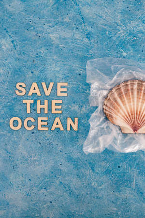 respect the environment and act for climate change, save the ocean text on blue bakground with sea...