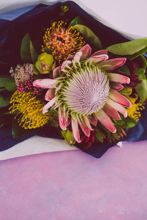 bunch of native Australian flower with proteas and kangaroo paws shot at shallow depth of fieldの写真素材