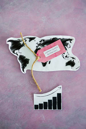 women-owned business tag over world map with positive growth stats next to it, supporting equality...