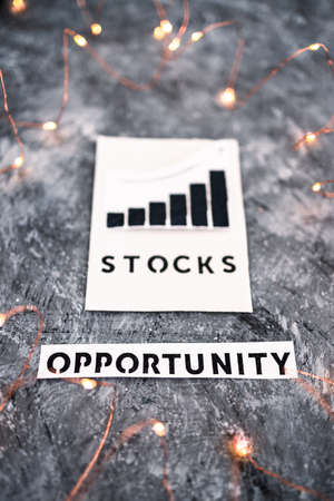 investment options and building wealth conceptual image, stock markets icon with Opportunity text underneathの写真素材