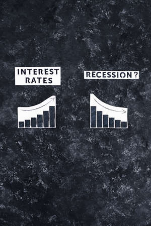interest rates and recession texts and graphs showing cost of financing going up and economic growth...