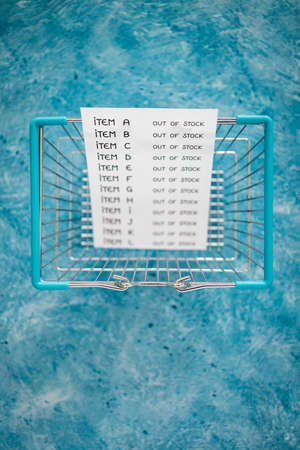 business inventory with every item being out of stock next to empty shopping basket, concept of...