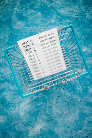 business inventory with every item being out of stock next to empty shopping basket, concept of...