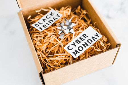 promotions and shopping deals over the festive season, parcel or gift box with Black friday and...