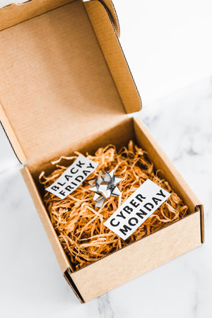 promotions and shopping deals over the festive season, parcel or gift box with Black friday and...