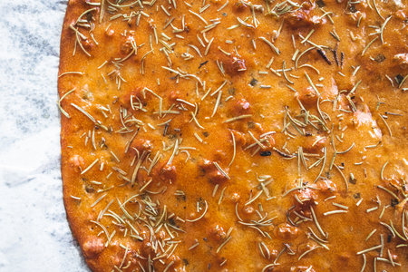 homemade rosemary focaccia bread, healthy vegan food recipesの写真素材