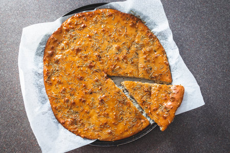 homemade rosemary focaccia bread, healthy vegan food recipesの写真素材
