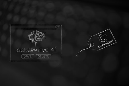 artificial intelligence and deep learning conceptual illustration, generative AI pop-up message with Copyright label next to itの写真素材