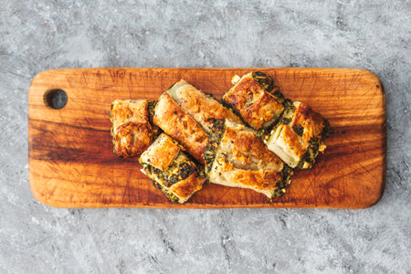homemade spianch and ricotta pastries, healthy Mediterranean food recipesの写真素材