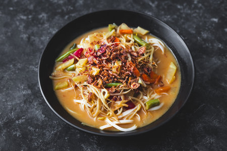 vegetarian rice noodle ramen with mixed veggies and fried shallots, healthy food recipes