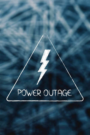 illustration of power outage sign with network background, energy grid failure, blackout crisis