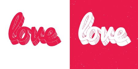 red and white love lettering comic style のイラスト素材