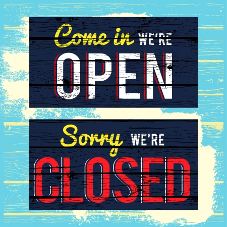 open and close wood paint sign のイラスト素材