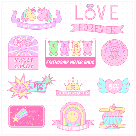 cute girly badges,girl sticker,sweet pastel emblemのイラスト素材