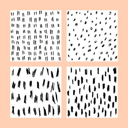 4 doodle pattern texture background,black and white backgroundのイラスト素材