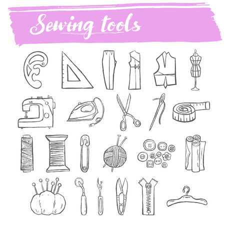 sewing tools doodle icons,sewing kitのイラスト素材