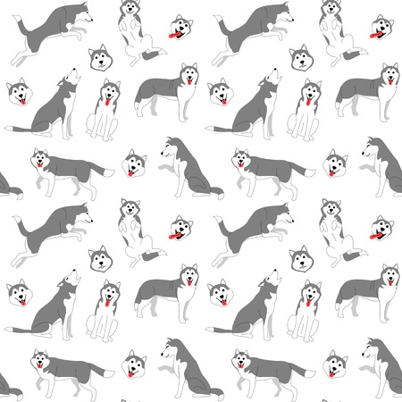 siberian husky pattern,dog poses,dog breed,seamless patternのイラスト素材