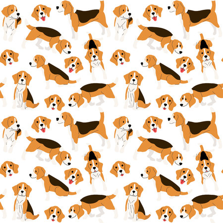 beagle pattern,dog poses,dog breed,seamless pattern backgroundのイラスト素材
