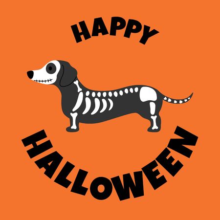 Dachshund in Halloween costume, Happy Halloween cardのイラスト素材