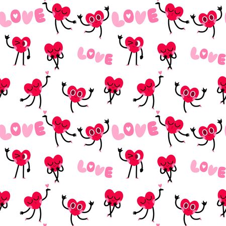 cute heart cartoon character greeting card,happy valentines day,seamless pattern background