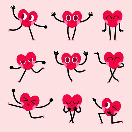 cute heart cartoon character set,Happy Valentine's dayのイラスト素材