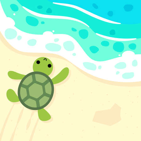 baby turtle is running to the ocean cartoon illustration
