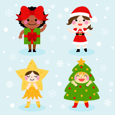 Children wear Christmas costume illustrationのイラスト素材