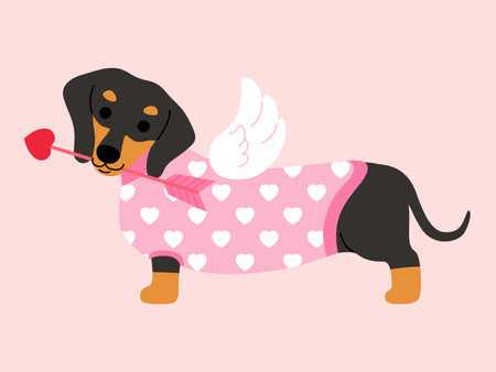 dachshund dog illustration for Happy Valentines day greeting cardのイラスト素材