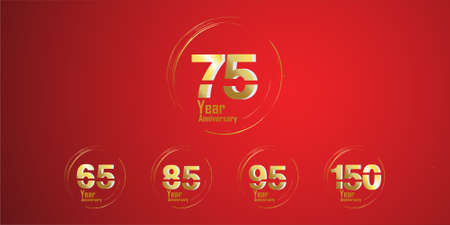 set of anniversary logotype style with handwriting golden color for celebration event, wedding, greeting card, and invitationのイラスト素材