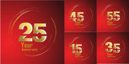 set of anniversary logotype style with handwriting golden color for celebration event, wedding, greeting card, and invitationのイラスト素材