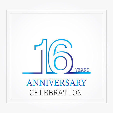 16 years anniversary with single line white blue color for celebrationのイラスト素材
