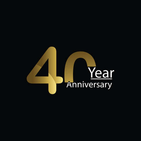 40 year Anniversary celebration design template. golden balloon witt gold sparkles confetti. black background. Realistic style. Vector illustration.のイラスト素材