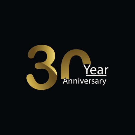 30 year Anniversary celebration design template. golden balloon witt gold sparkles confetti. black background. Realistic style. Vector illustration.のイラスト素材