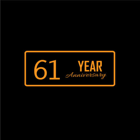 61 Happy year anniversary lettering text banner, black color. Vector illustration.のイラスト素材