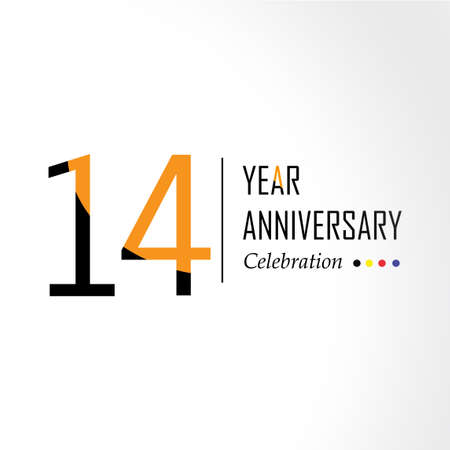 14 Year Anniversary Vector Template Design Illustration Black Orange Elegant White Backgroundのイラスト素材