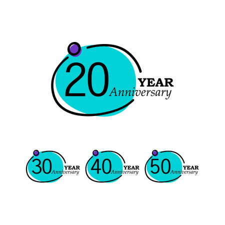 Set Year Anniversary Vector Template Design Illustration Blue Circle White Backgroundのイラスト素材