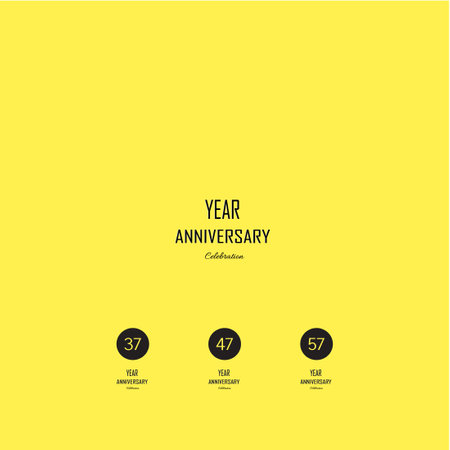 Set Anniversary celebration on yellow background. Vector festive illustration. Birthday or wedding party event decorationのイラスト素材