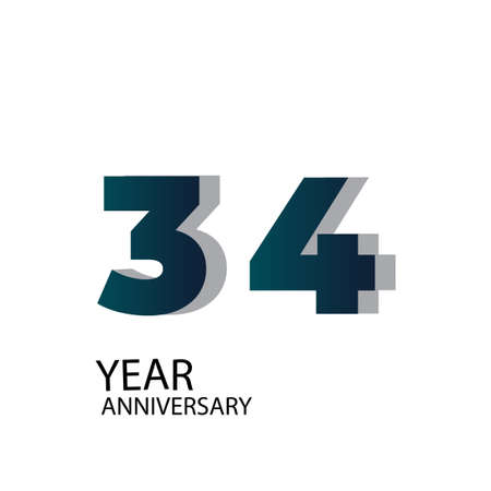 34 Year Anniversary Vector Template Design Illustration Blue Elegant White Backgroundのイラスト素材
