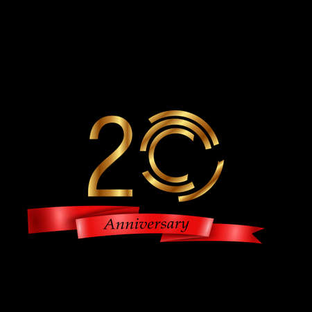 20 Years Anniversary Celebration Gold Black Background Color Vector Template Design Illustrationのイラスト素材