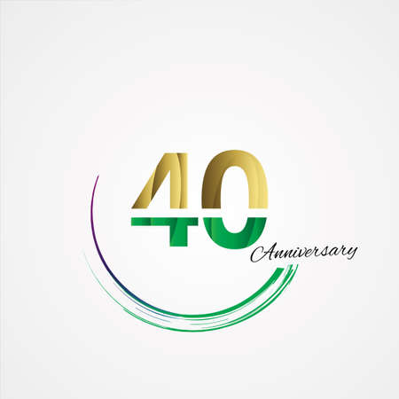 40 Years Anniversary Celebration Gold Green Color Vector Template Design Illustrationのイラスト素材