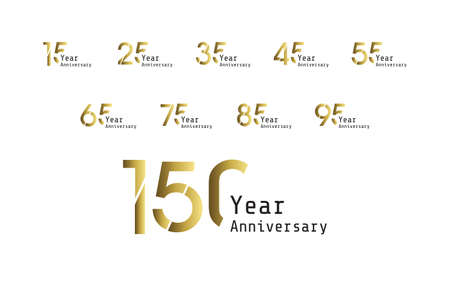 Set Year Anniversary Celebration Gold and White Background Color Vector Template Design Illustrationのイラスト素材