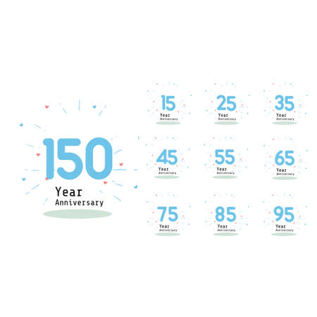 Anniversary Celebration Set Blue Color Vector Template Design Illustration