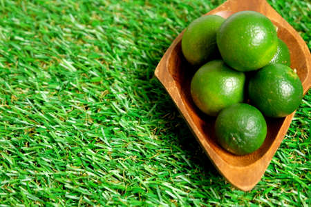 Fresh limes on grass background.