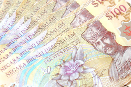 Close up view of Brunei Darussalam bank note. Brunei currency dollar.の写真素材